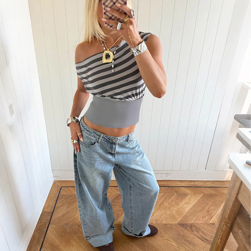 Damen Asymmetrisches Top mit gestreiftem Design Drune