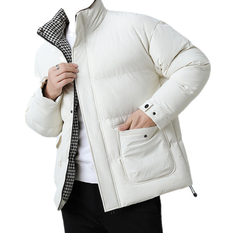 Unisex Wattierte Steppjacke mit großen Pattentaschen, Stehkragen und Ripstop-Struktur Drune