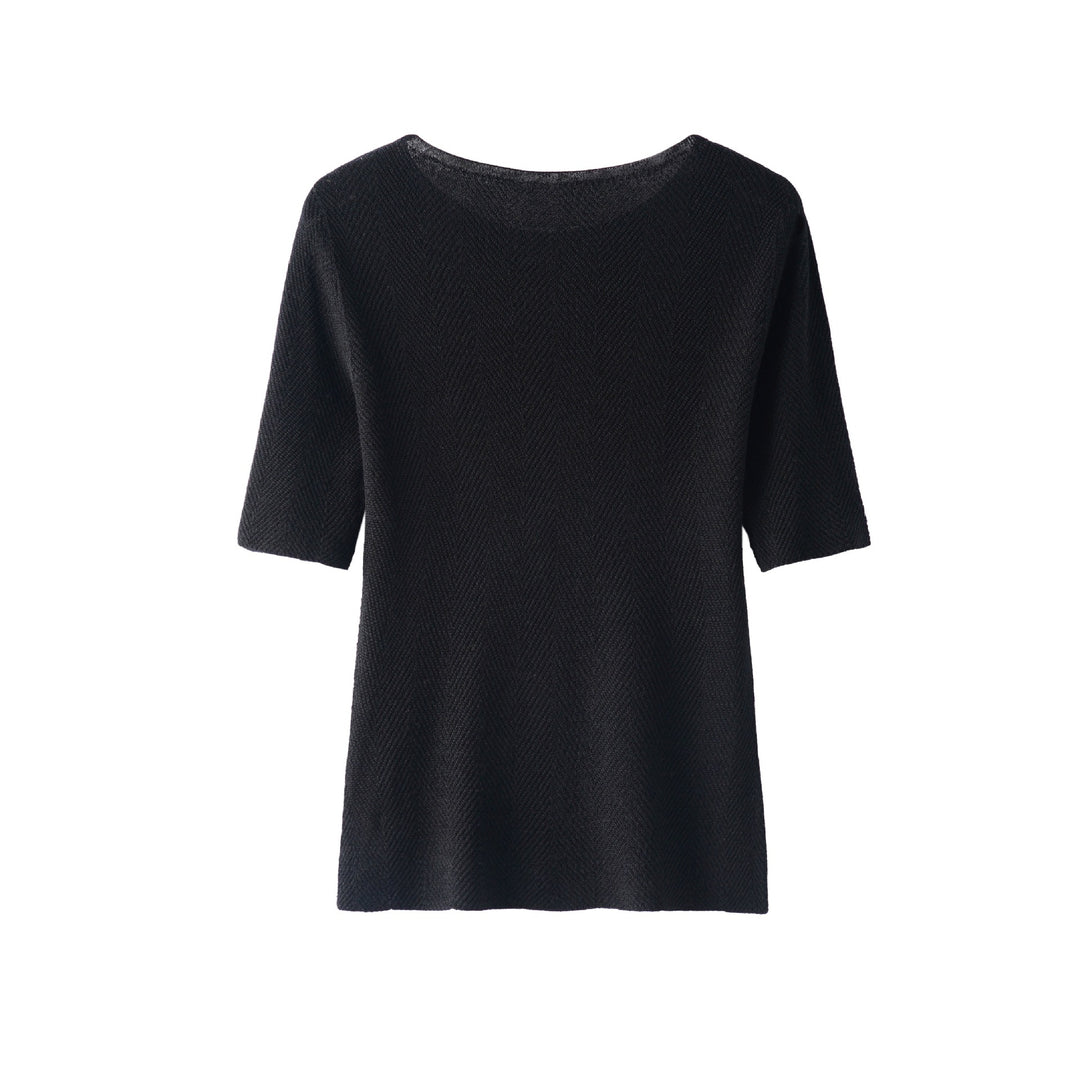 Damen Lockeres Feinstrick-Tunika-Shirt mit U-Boot-Ausschnitt und Fischgrätstruktur Drune