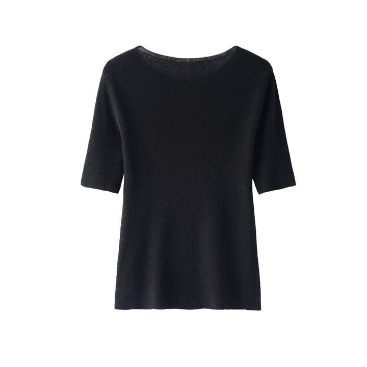 Damen Lockeres Feinstrick-Tunika-Shirt mit U-Boot-Ausschnitt und Fischgrätstruktur Drune