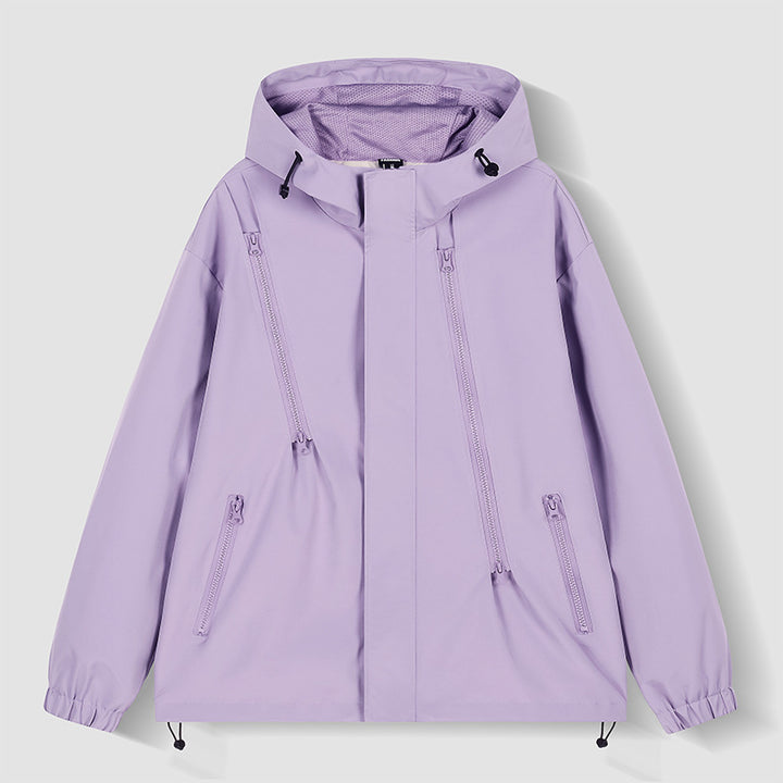 Herren wasserabweisende Kapuzenjacke mit diagonal verlaufenden Reißverschlüssen und verstellbarem Saum Drune