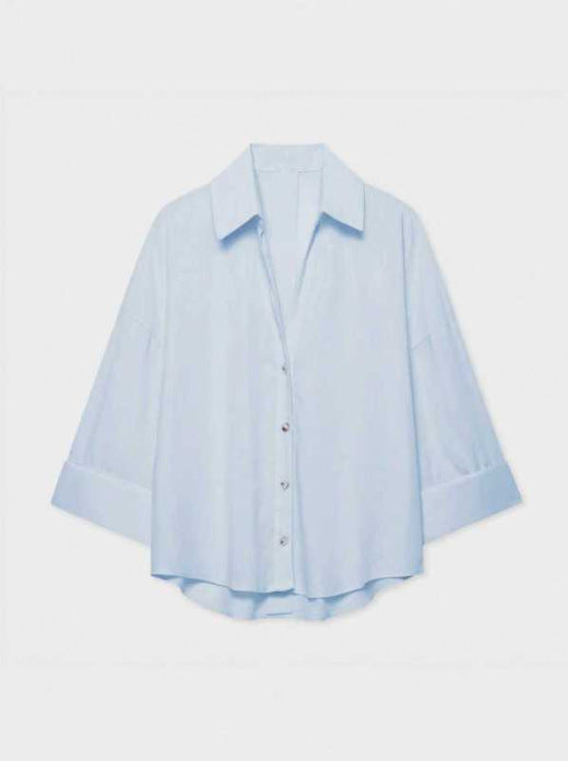 Damen Leichte Oversize Leinenoptik Bluse mit Dreiviertelärmeln und durchgehender Knopfleiste Drune