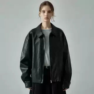 Damen Lederjacke im lässigen Oversized-Schnitt mit praktischen Taschen Drune