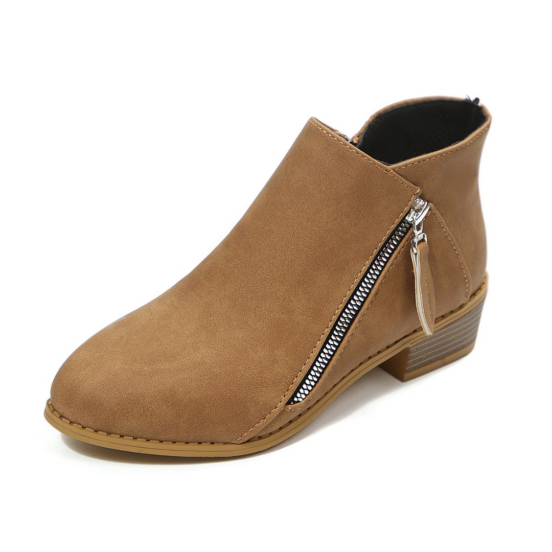 Damen Kurzschaftstiefelette mit seitlichem Reißverschluss und niedrigem Blockabsatz Drune