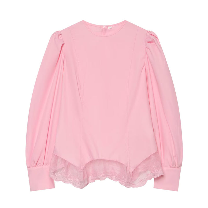 Damen Romantische Bluse mit Puffärmeln und Spitzenbesatz Drune