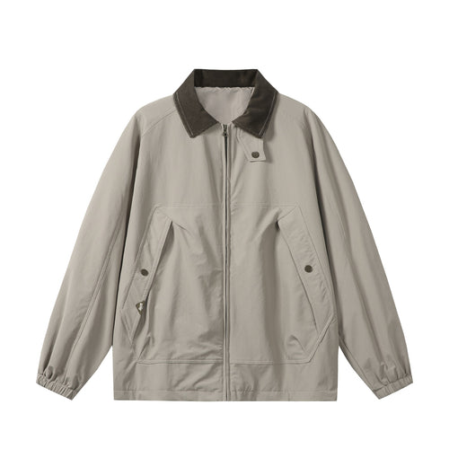 Unisex Kurz geschnittener Boxy-Blouson mit Cordkragen, Reißverschluss und Utility-Pattentaschen Drune