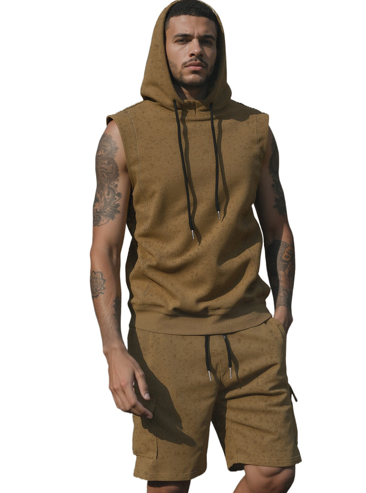 Herren nan Kapuzen-Muskelshirt-Set mit funktionaler Cargobermuda Drune