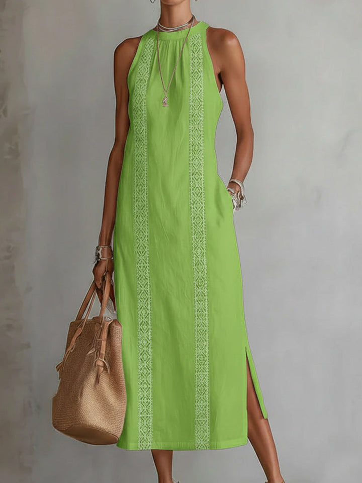 Damen Elegantes Sommer-Maxi-Kleid mit Spitzenapplikation und seitlichem Schlitz Drune