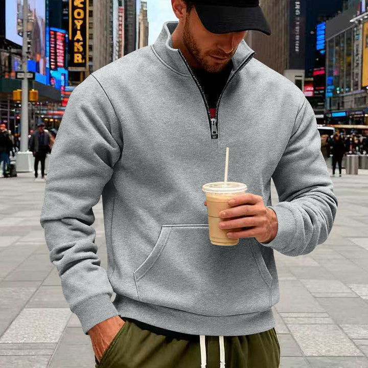 Herren Halbzip-Sweatshirt mit Kängurutasche und Stehkragen Drune