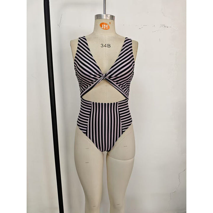 Damen Einteiler Badeanzug mit stilvollem Cut-Out und Streifenmuster Drune