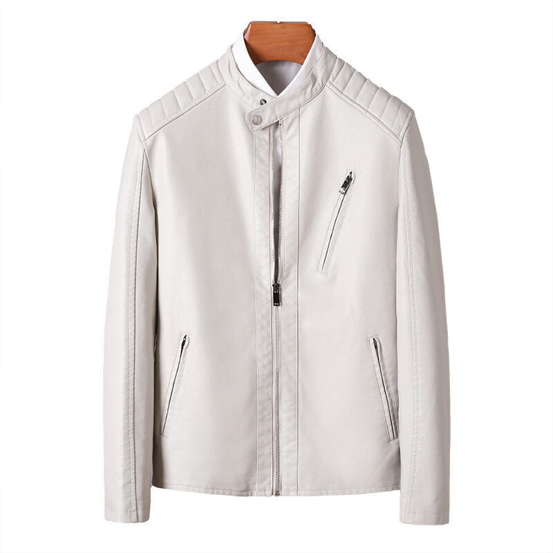 Herren Elegante Lederjacke mit Stehkragen Drune