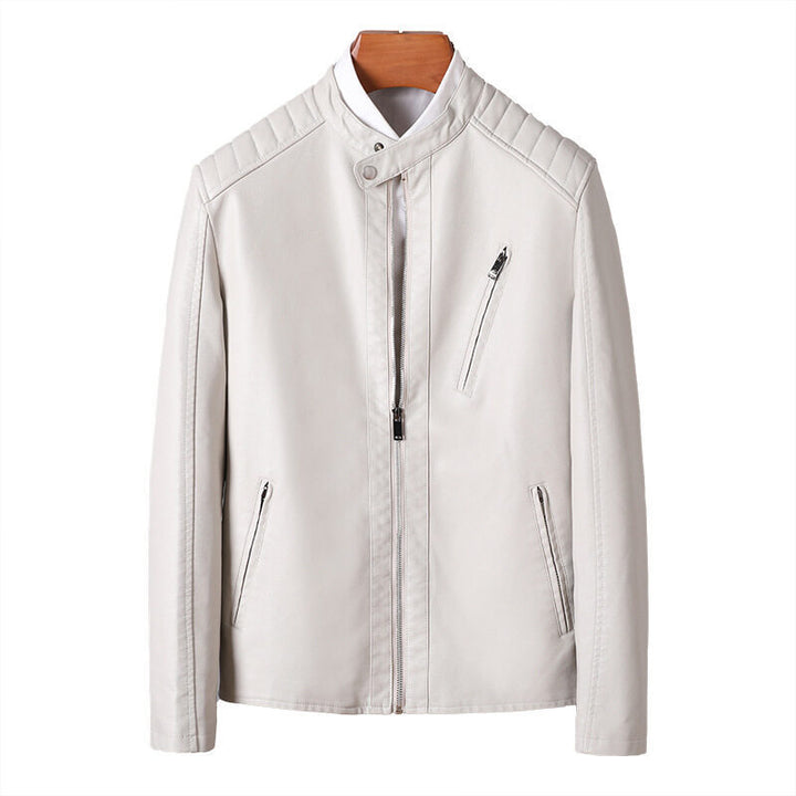 Herren Elegante Lederjacke mit Stehkragen Drune