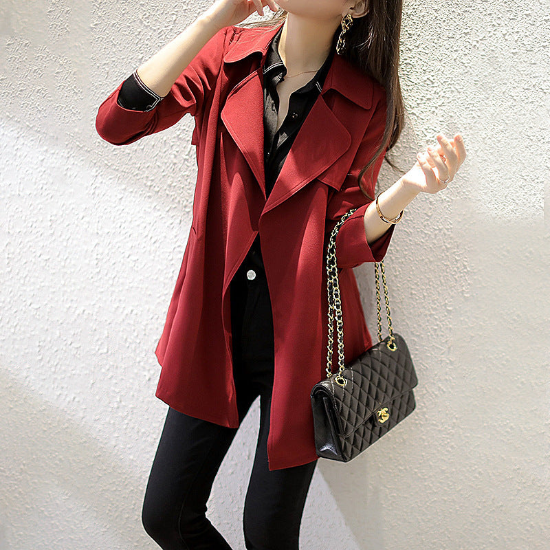 Damen Edles Trenchcoat mit Taillengürtel und praktischen Taschen Drune
