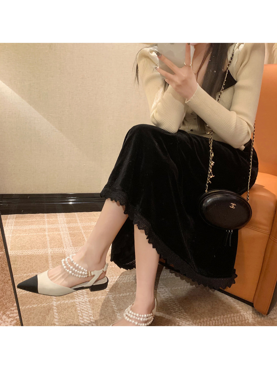 Damen Sling-Pumps mit eleganter Perlenapplikation und spitz zulaufender Form Drune