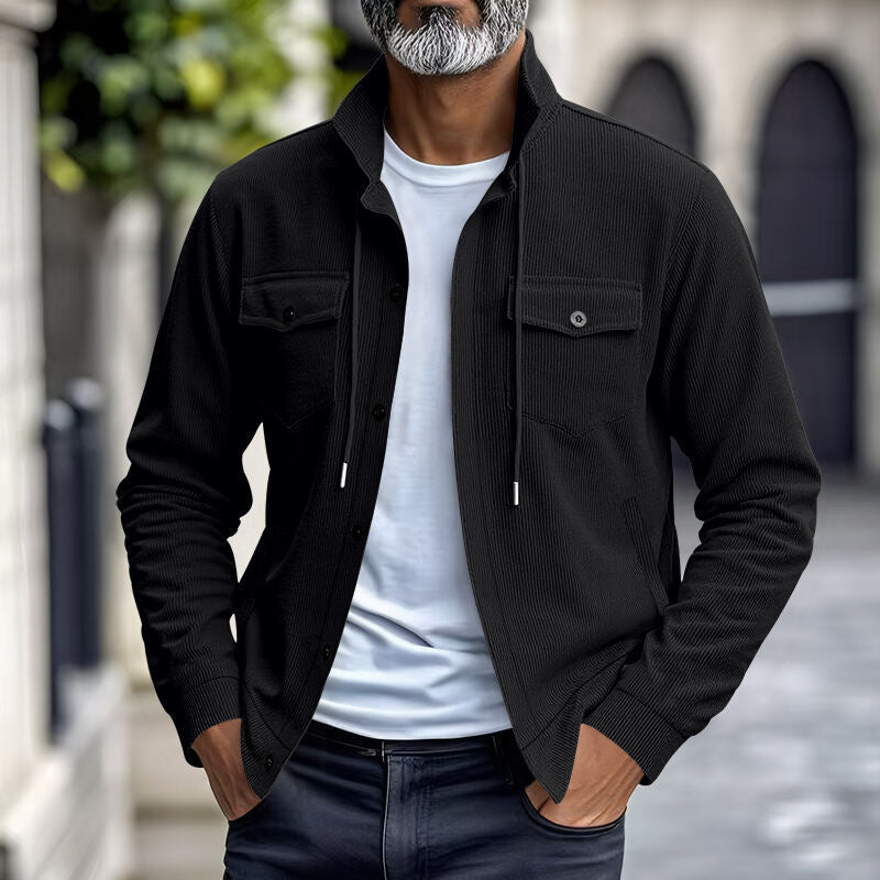 Herren nan funktionale Cord-Hemdjacke mit hohem Stehkragen, Kordelzug und aufgesetzten Pattentaschen Drune