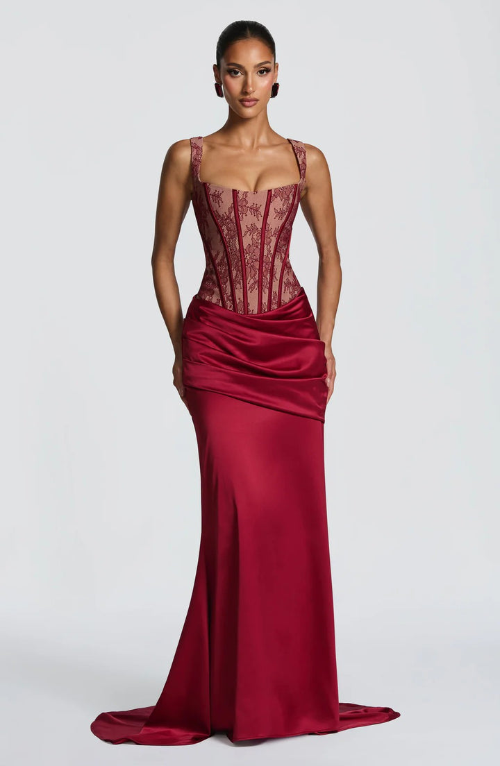 Damen Elegantes Abendkleid mit Korsett-Oberteil und drapiertem Rock Drune