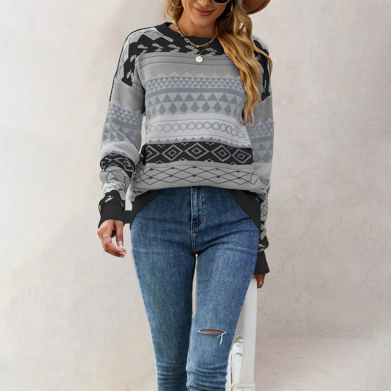 Damen Strickpullover mit geometrischem Muster Drune