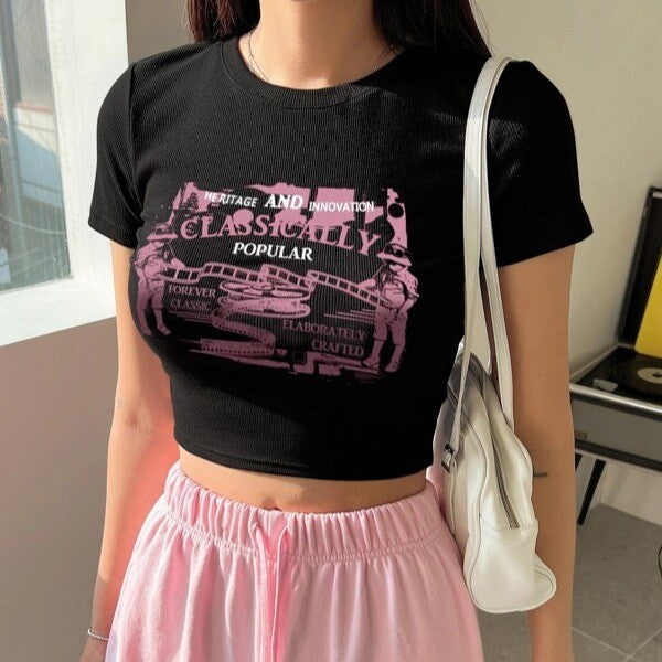 Damen Crop-T-Shirt mit inspirierendem Schriftzug und Sternen-Design Drune
