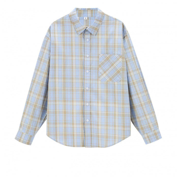 Unisex Boxy-kariertes Overshirt mit Hemdkragen und aufgesetzter Brusttasche Drune