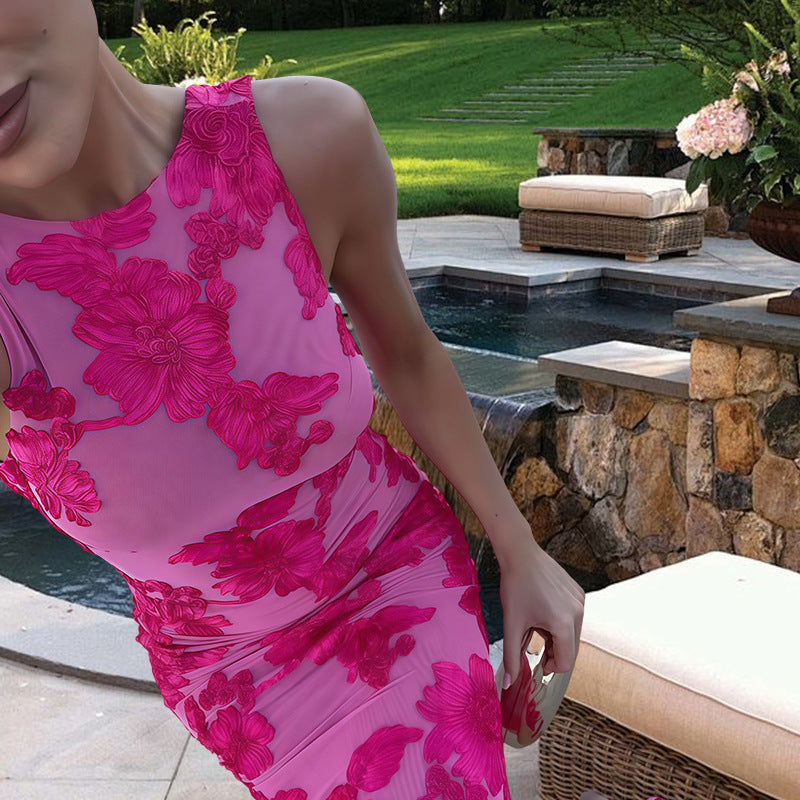 Damen Elegantes Maxikleid mit floralen Applikationen Drune