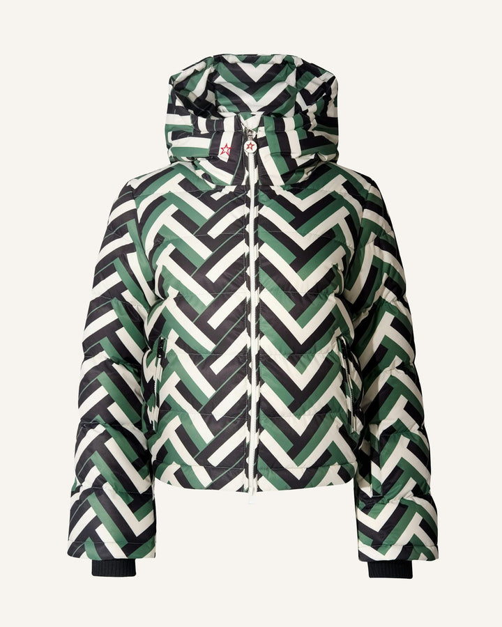 Damen Modische Steppjacke mit Kapuze und auffälligem geometrischem Muster Drune
