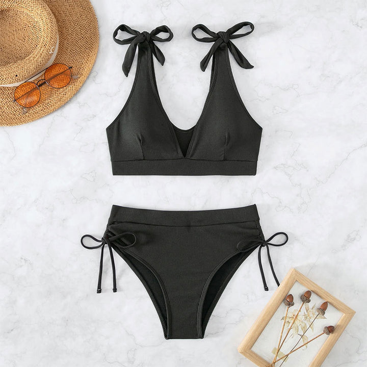 Damen Hochtaillierter Bikini mit verstellbaren Trägern Drune