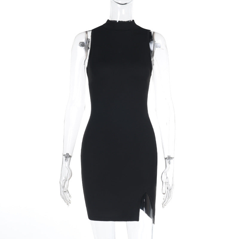 Damen figurbetontes Minikleid mit modernem Stehkragen und schlitz Drune