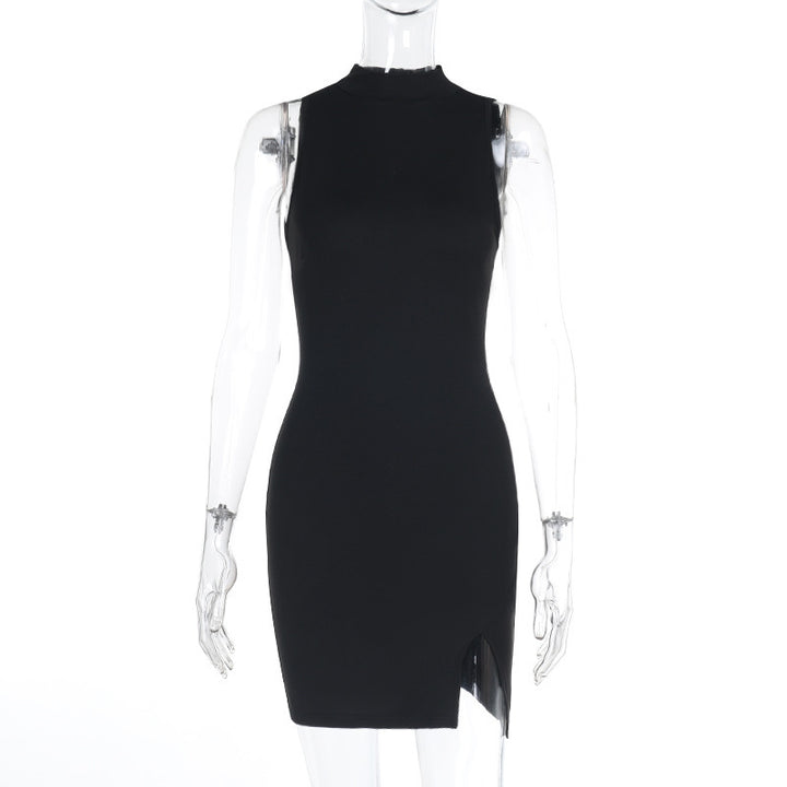 Damen figurbetontes Minikleid mit modernem Stehkragen und schlitz Drune