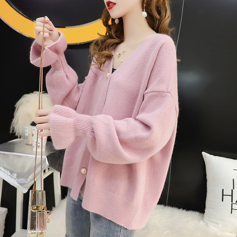 Damen Strickjacke mit Perlenknöpfen und weitem Schnitt Drune