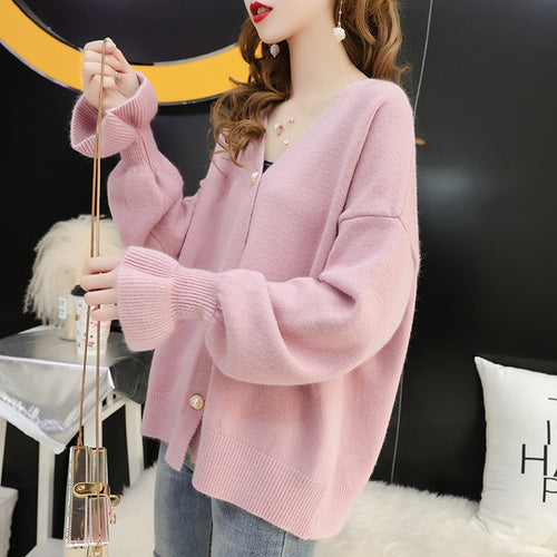 Damen Strickjacke mit Perlenknöpfen und weitem Schnitt Drune