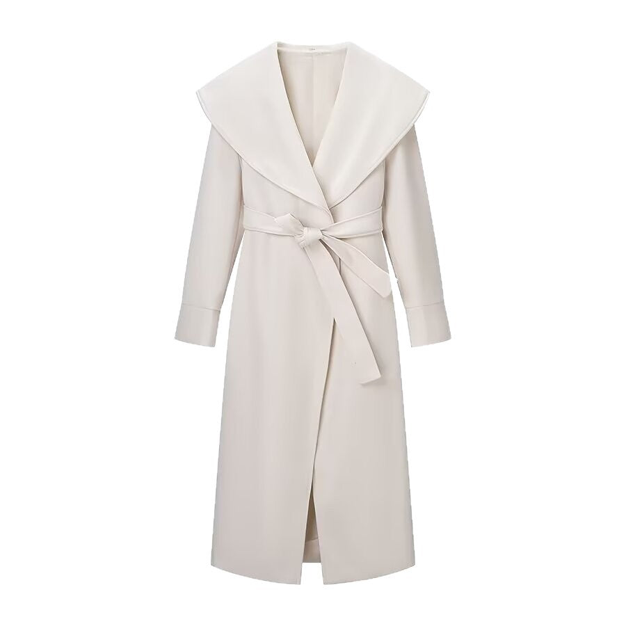 Damen Eleganter Mantel mit übergroßem Schalkragen und Bindegürtel Drune
