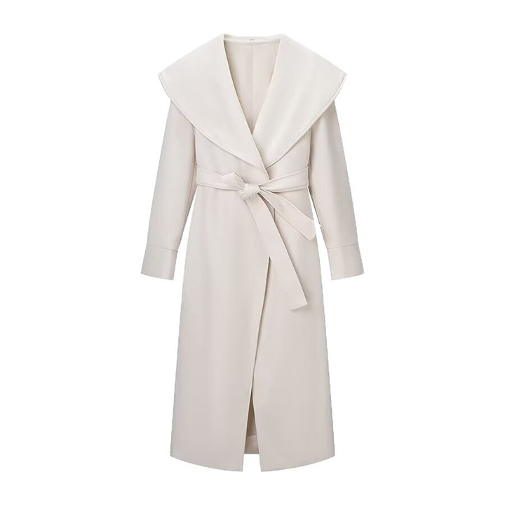 Damen Eleganter Mantel mit übergroßem Schalkragen und Bindegürtel Drune