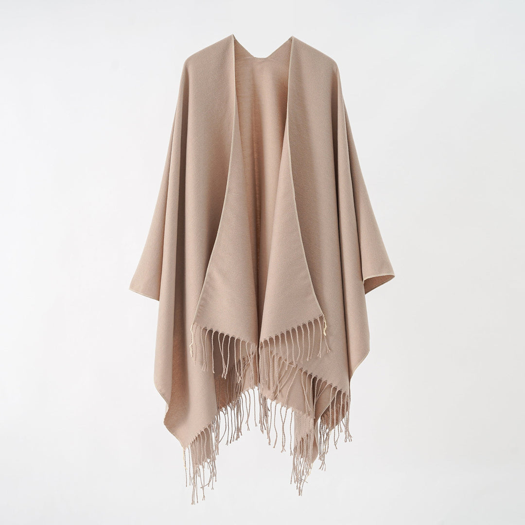 Damen Modischer Fransen-Poncho Aus Weichem Material mit Luxuriösem Fall Drune