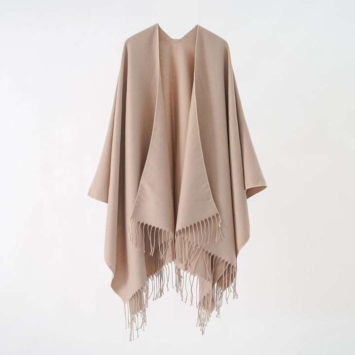Damen Modischer Fransen-Poncho Aus Weichem Material mit Luxuriösem Fall Drune