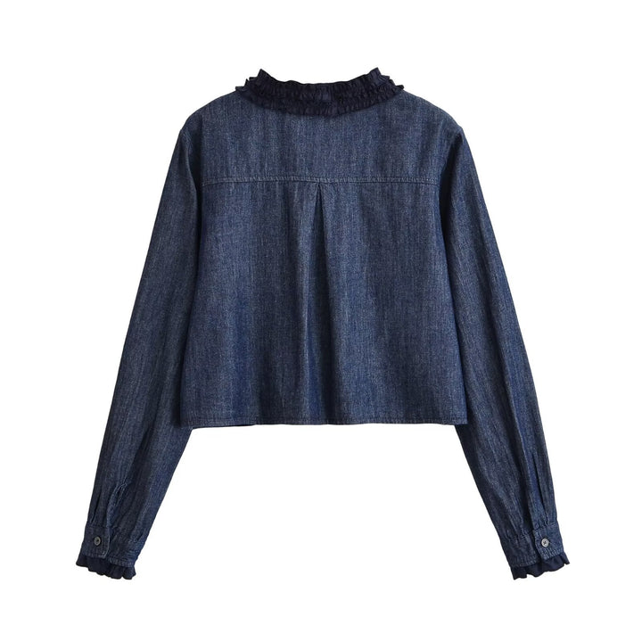 Damen Weite Denim-Hose mit Wickelrock-Overlay und Bindebändern Drune