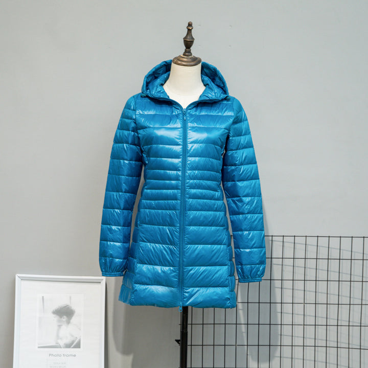 Damen Leicht gesteppte Langjacke mit Kapuze und schlanker Silhouette Drune