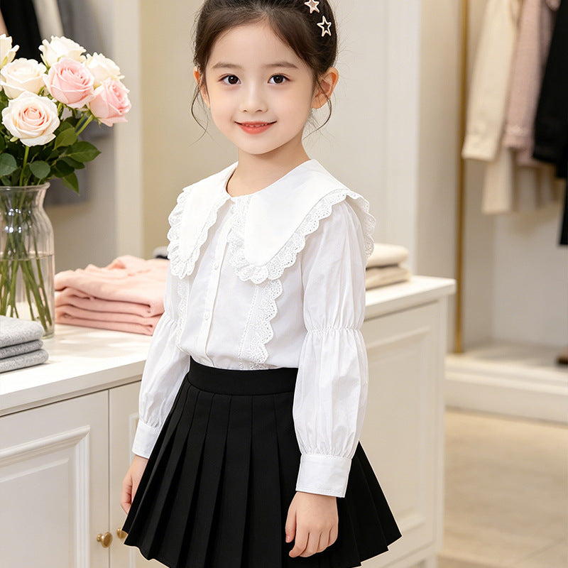 Mädchen Bluse mit großem Kragen und romantischen Rüschen Drune