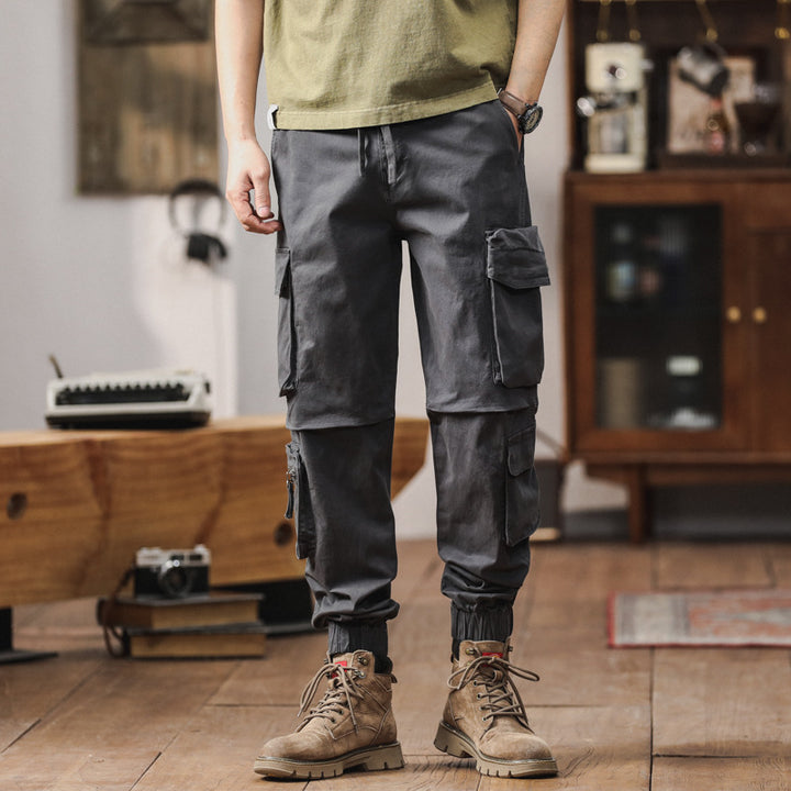 Herren Cargo-Joggerhose im Utility-Workwear-Stil mit Tunnelzugbund, elastischen Bündchen und Multifunktionstaschen Drune