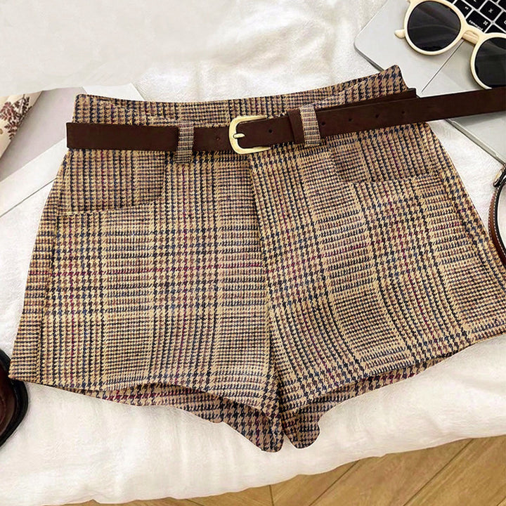 Damen Karierte Shorts mit Gürtelschlaufen Drune