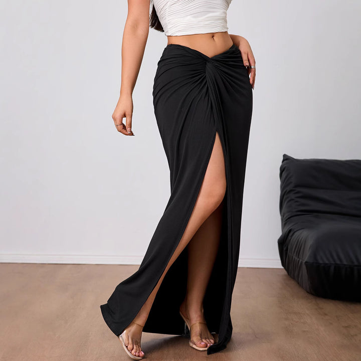 Damen Maxirock mit Twist-Knoten und Seitenschlitz hoher Bund elastischer Jersey Drune