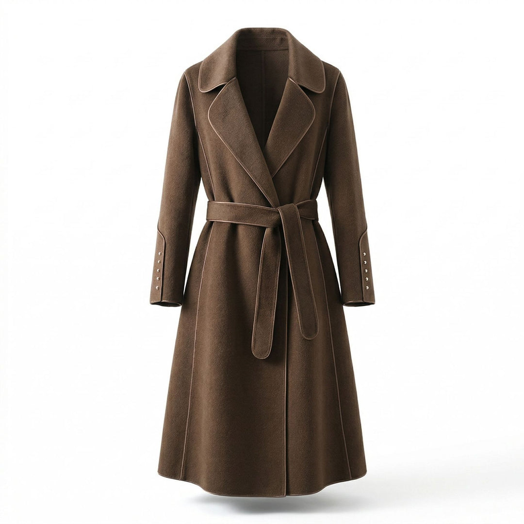 Damen Eleganter Wickelmantel mit Gürtel und hochwertigen Details Drune