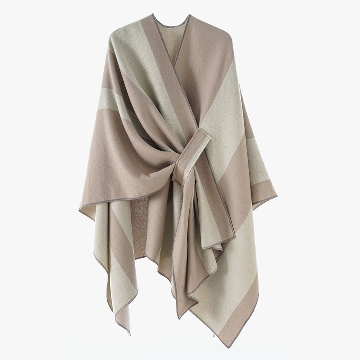 Damen Oversize-Cape mit Blockstreifen und Bindegürtel Drune