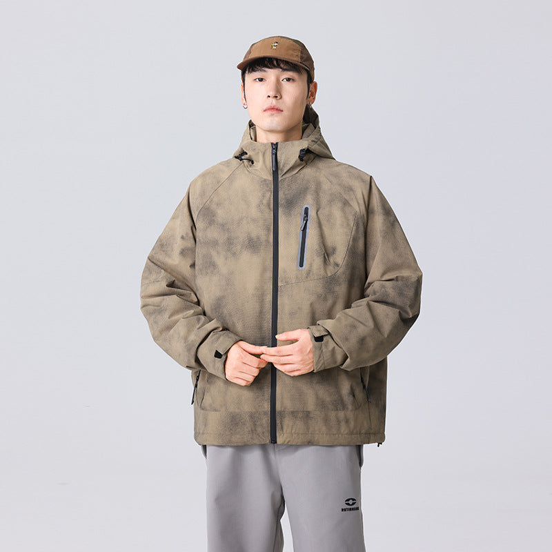 Herren Technische Regenjacke mit Kapuze wasserdichter Shell und reflektierender Brusttasche Drune
