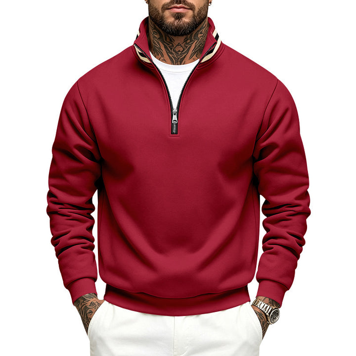 Herren Sweatshirt mit Halbreißverschluss und gestreiftem Stehkragen Drune