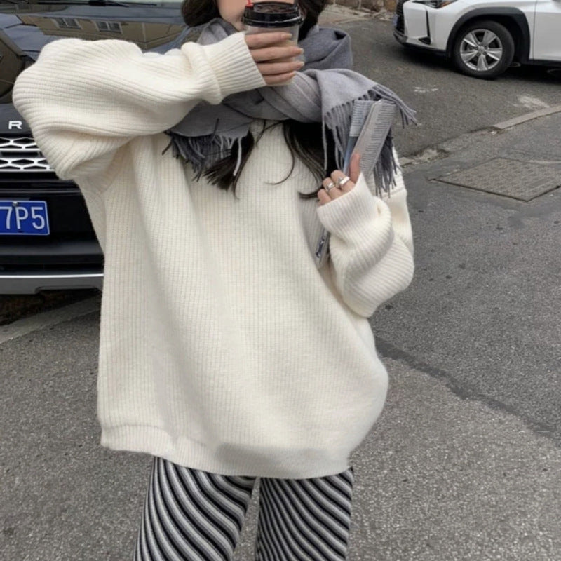 Damen lässiger Strickpullover mit feiner Rippenstruktur und bequemen langen Ärmeln Drune