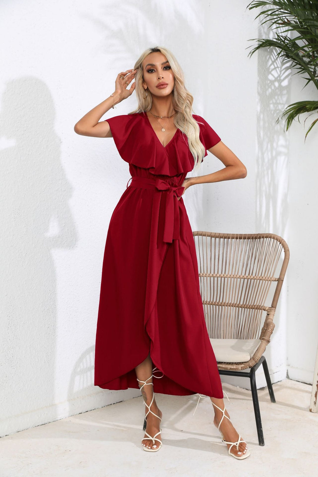 Damen Wickelkleid mit voluminösen Ärmeln und schickem Bindegürtel Drune