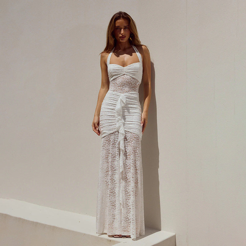 Damen Spitzen-Maxikleid mit raffiniertem Wickeldesign Drune