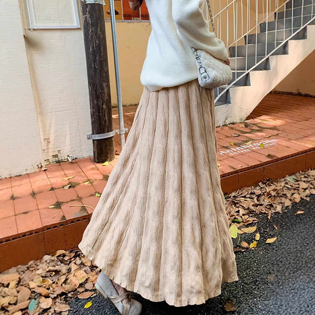 Damen Langer, eleganter Strickrock mit feinem Wellenmuster Drune