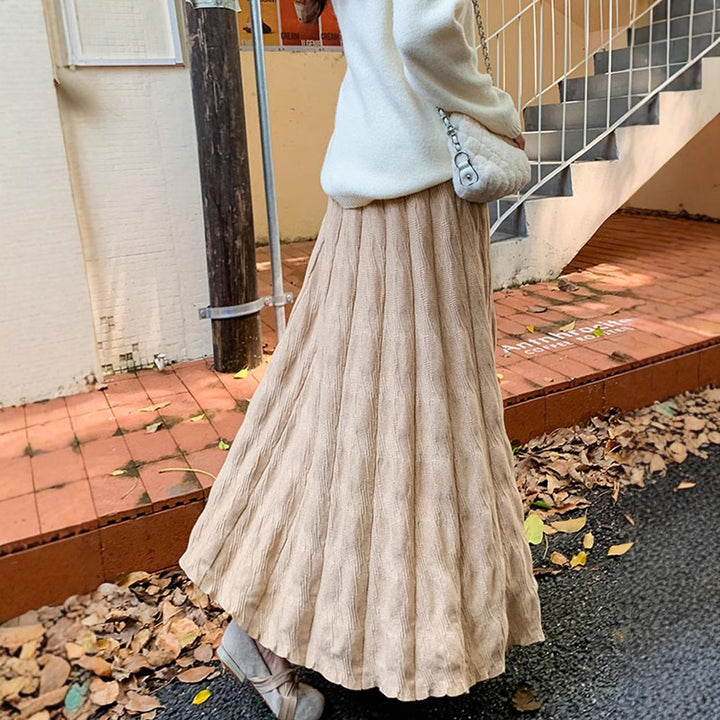 Damen Langer, eleganter Strickrock mit feinem Wellenmuster Drune