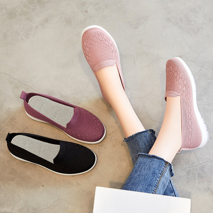 Damen nan nahtloser Strick-Slipper mit elastischem Einstieg und dämpfender EVA-Laufsohle Drune